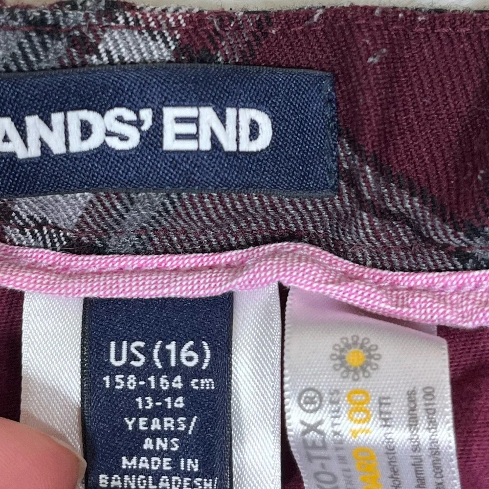 Lands End Girls 16 Dark Red Grey Plaid Pleated School Fall Spring Preppy Skort